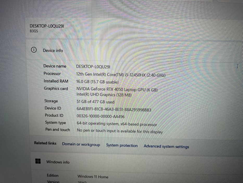 Laptop Gaming Lenovo LOQ 15IAX9, i5-12450HX,  RTX 4050