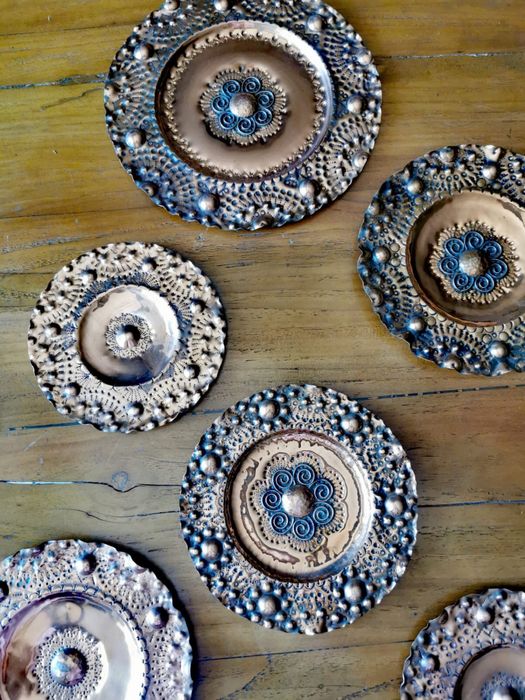 Чиния от мед масивни ръчно изработени медни занаятчийски пана 9 бр.