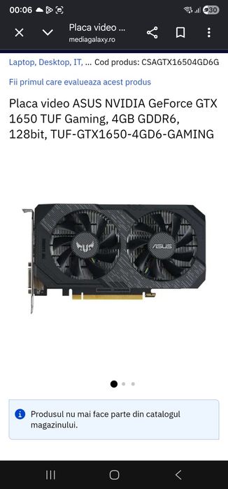 Vând placa video  Asus GTX