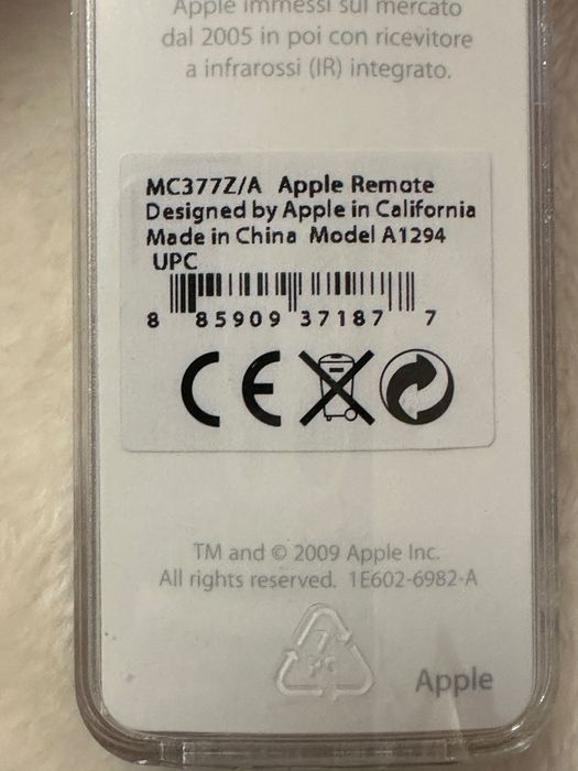 MC377Z/A Apple TV  Remote Model A1294