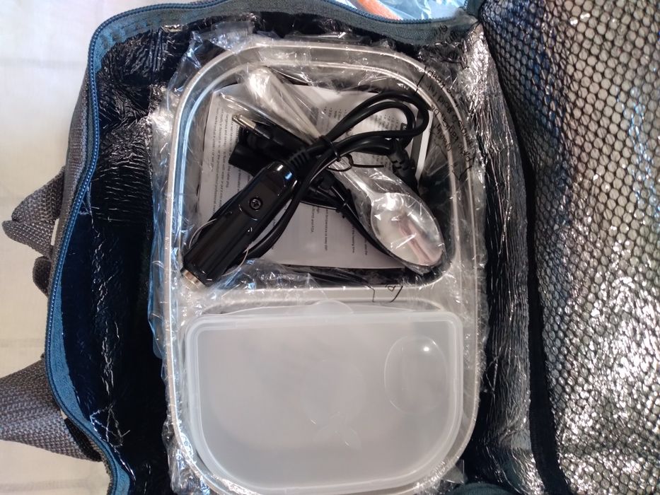 Cutie electrică, pentru prânz încălzitor, 2 compartimente portabil,cu tacâmuri.