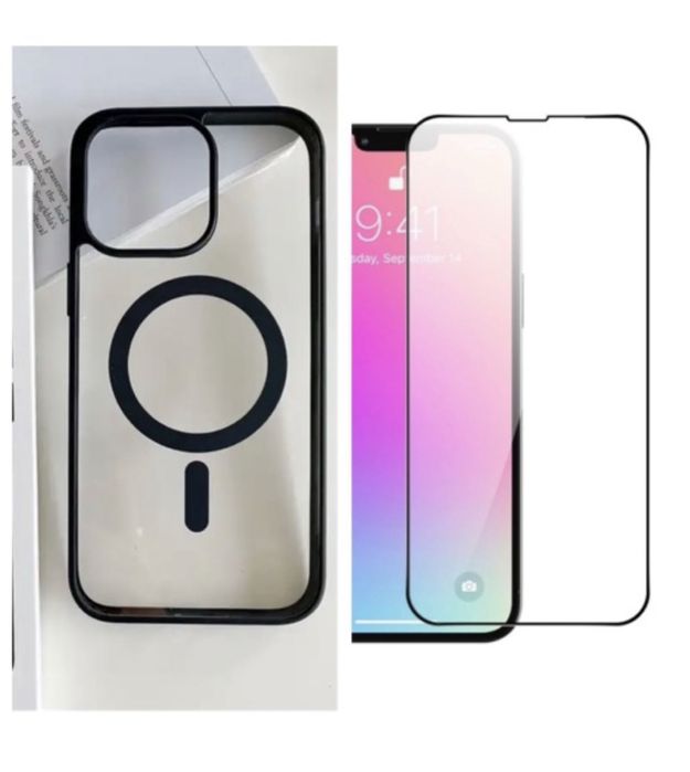 Husa Compact Magsafe + Folie Sticla Iphone 14/15/16E/16/PRO/MAX/PLUS