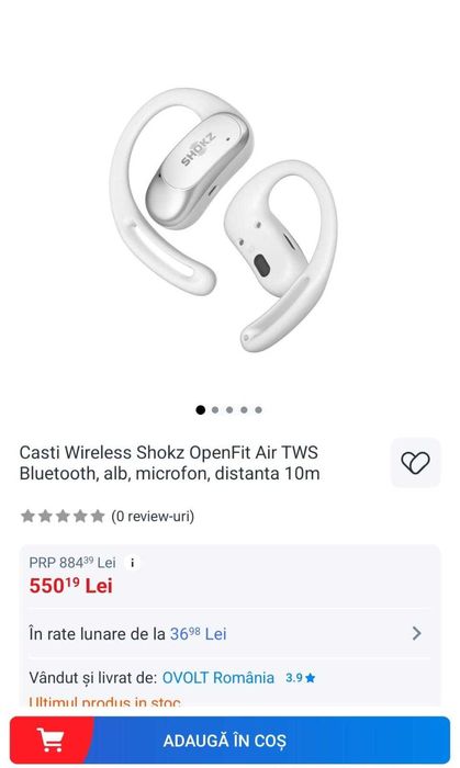 Casti Wireless Shokz OpenFit Air SIGILAT (distanta 10m )*Krom Amanet*