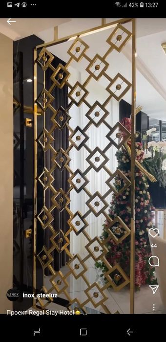 Декор интерера из нержавеющей стали на заказ обработка золотом