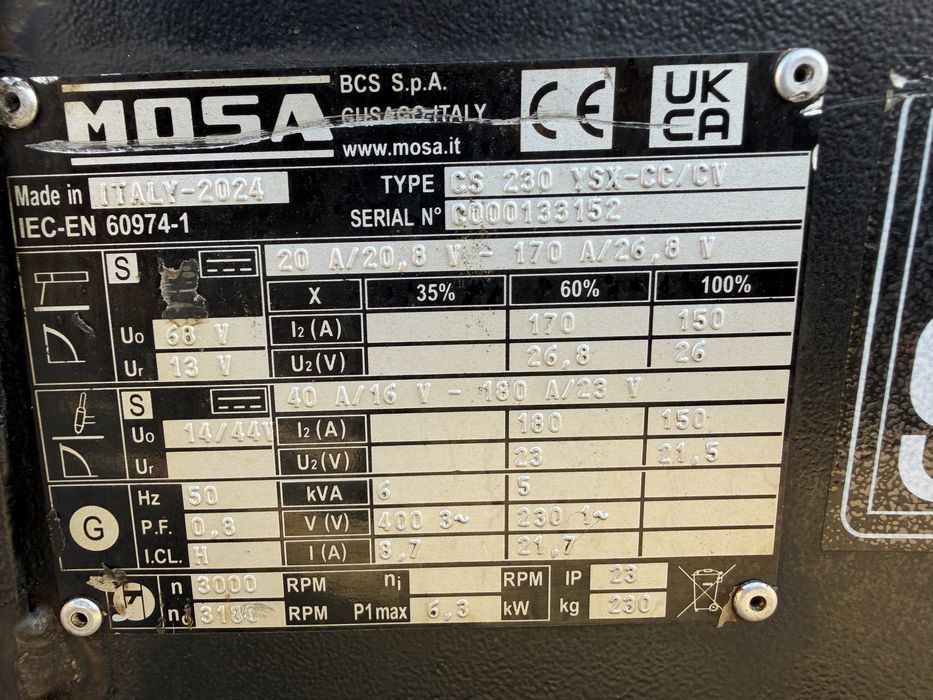 Generator de sudura Mosa Diesel - MMA / Mig Mag / 380v -6kw / 210a