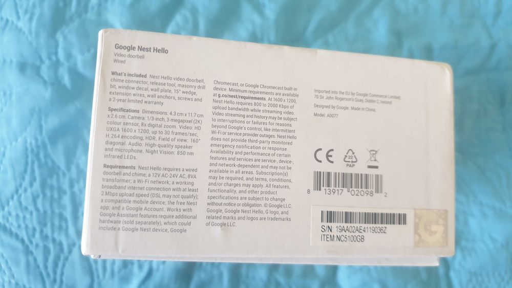 Смарт Видео Звънец Google Nest Hello Doorbell