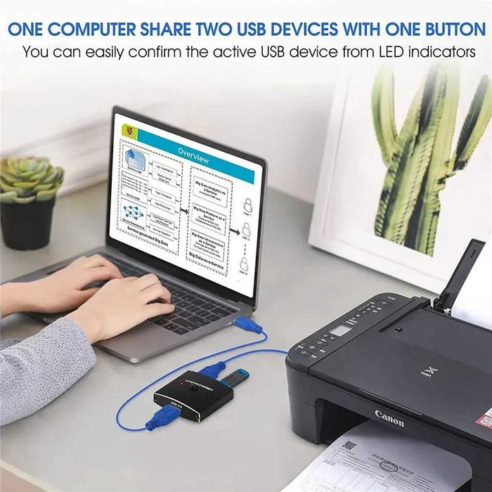 Switch USB 3.0 bidirectional 1x2 / 2x1 pt imprimanta mouse laptop PC