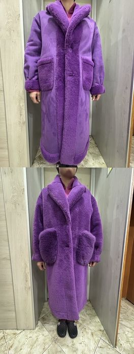 Дълго палто двулицево лилаво