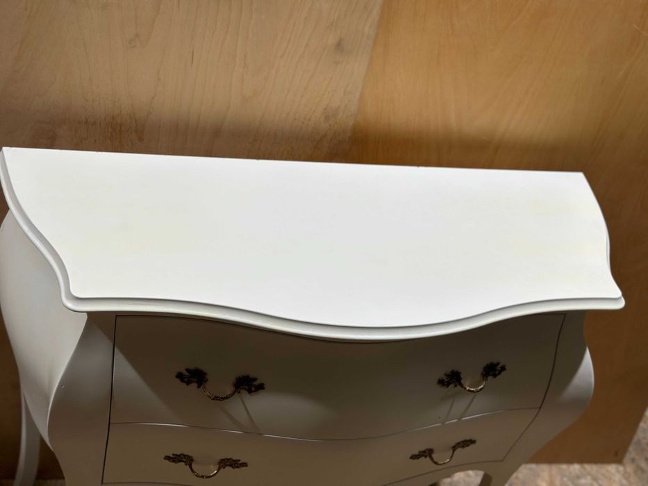 Comoda Vintage Alba din lemn cu 2 sertare; Comoda Stil Baroc