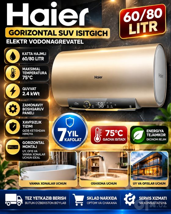 HAIER 60litr gorizontal suv isitgich электр водонагревател сув иситгич