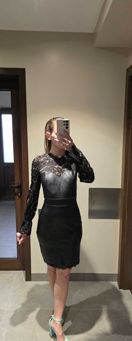 Черна кожена рокля