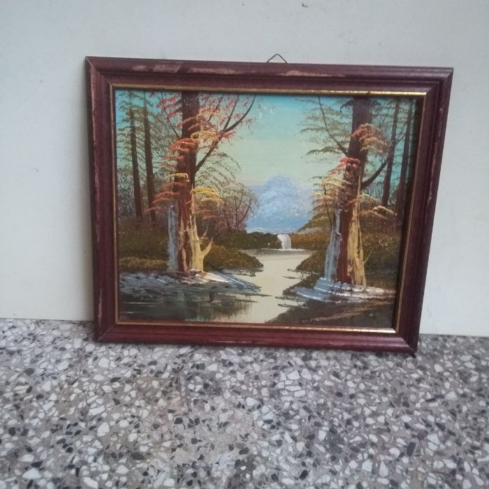 Картина пейзаж масло на картон дървена рамка 27.5/23 см