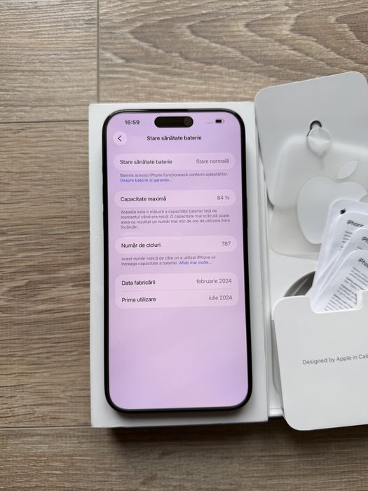 Iphone 15 Pro Max, 512 gb, bat.84%, negru - sticla spate fisurată