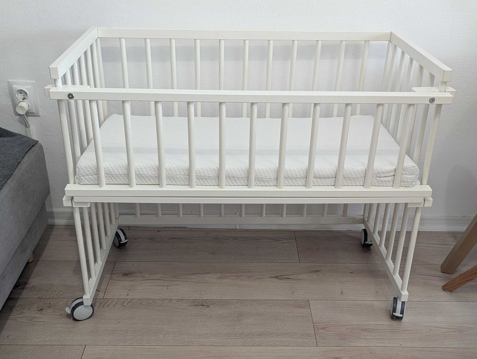 Patut atasabil Co-Sleeper lemn alb 97cm x 47cm