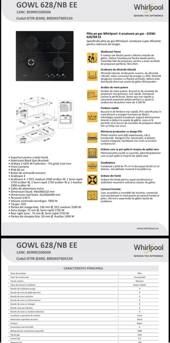 Cuptor electric si plita pe gaz Whirlpool noi