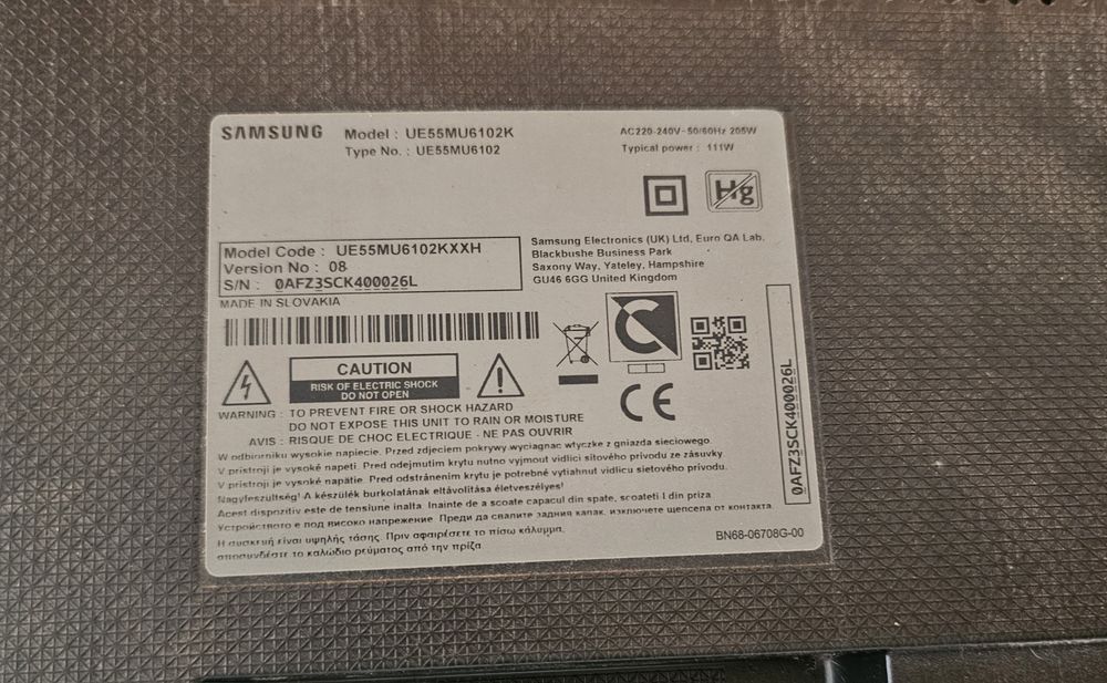 Samsung UE55MU6102K 139,7 см (55") 4K Ultra HD Smart TV Wi-Fi Счупен Дисплей за части