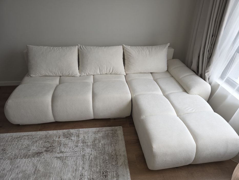 Ъглов Диван Bestii , цвет  Бял/Екрю, десен ъгъл