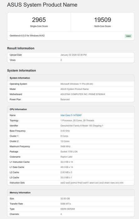 Kit Intel i7-14700KF + ASUS B760M-K + cooler DeepCool LE520