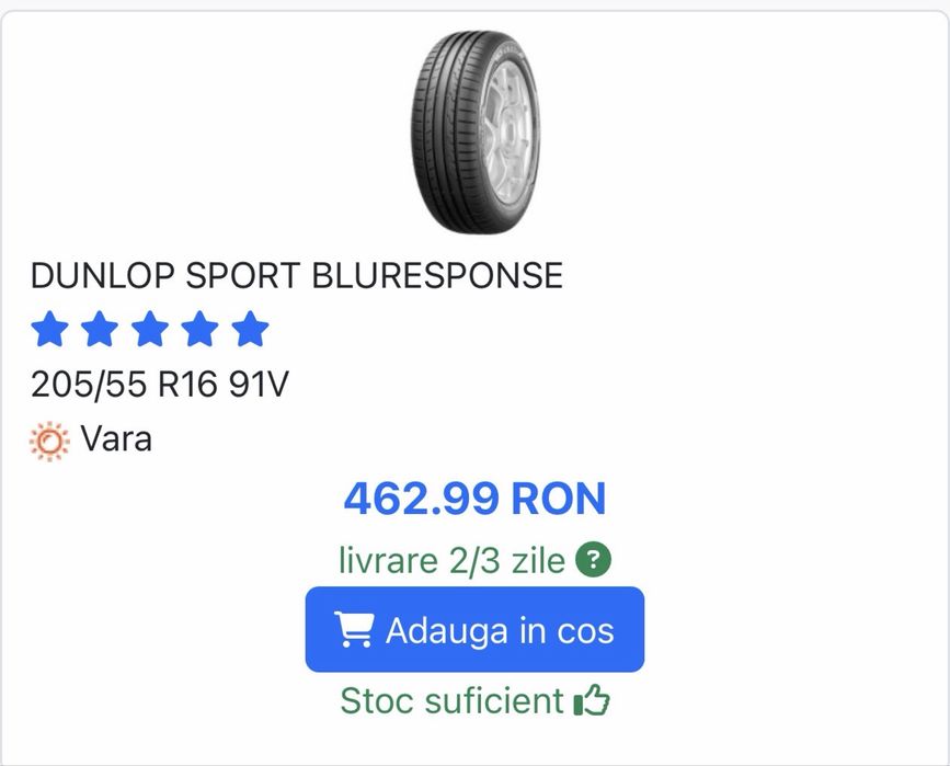 Anvelope Vara Dunlop 205 55 16 DOT0923