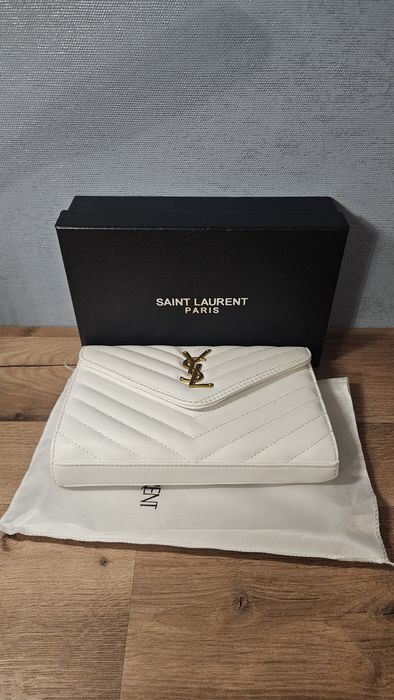 geanta ysl alba cu auriu