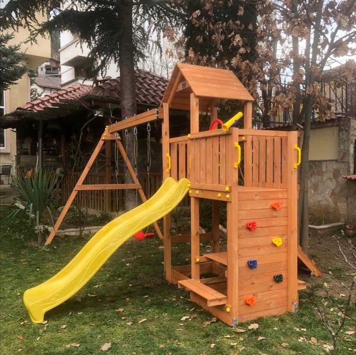 Разпродажба! Fungoo FLOPPI дървена детска площадка с пързалка и люлки