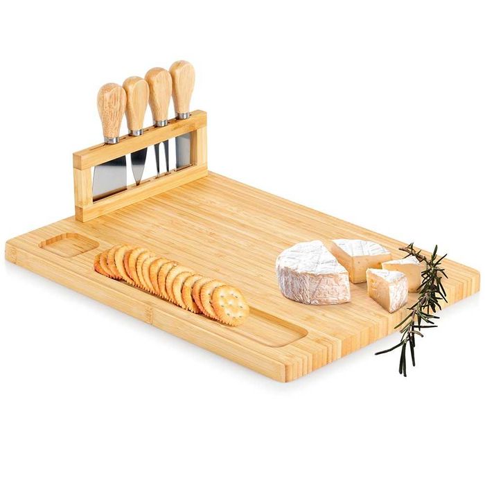 Бамбукова дъска за сирена с магнитна лента и 4 бр.ножове