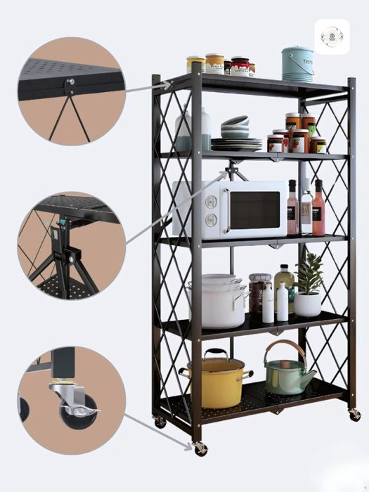 Складной стеллаж металлический на колесах с 3/4/5 полками