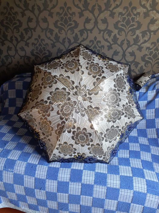 Новый женский зонт механика от солнца с кружевом и UV-защитой