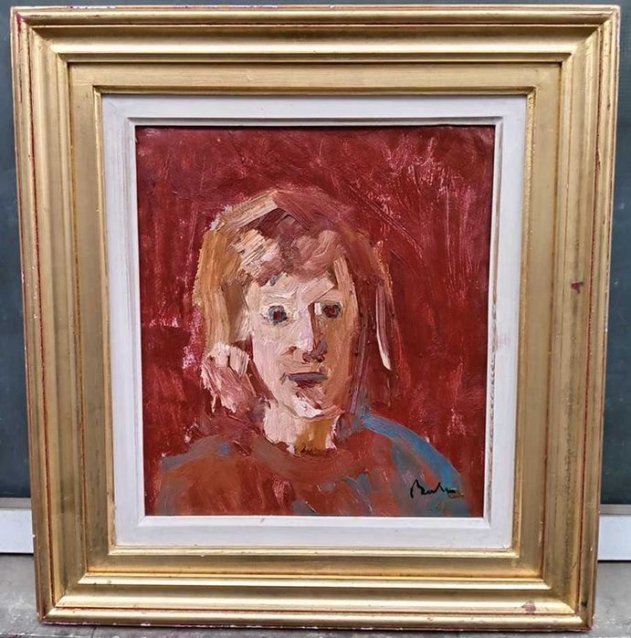 Tablou vechi - chip de copil - semnat Baba