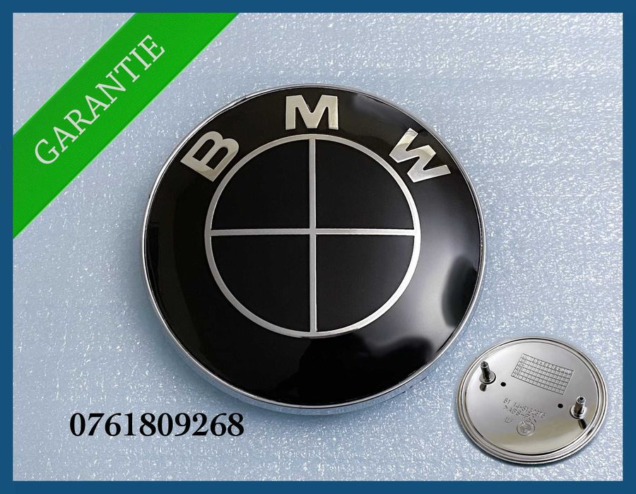 Emblema logo negru BMW pentru capota / portbagaj 82mm