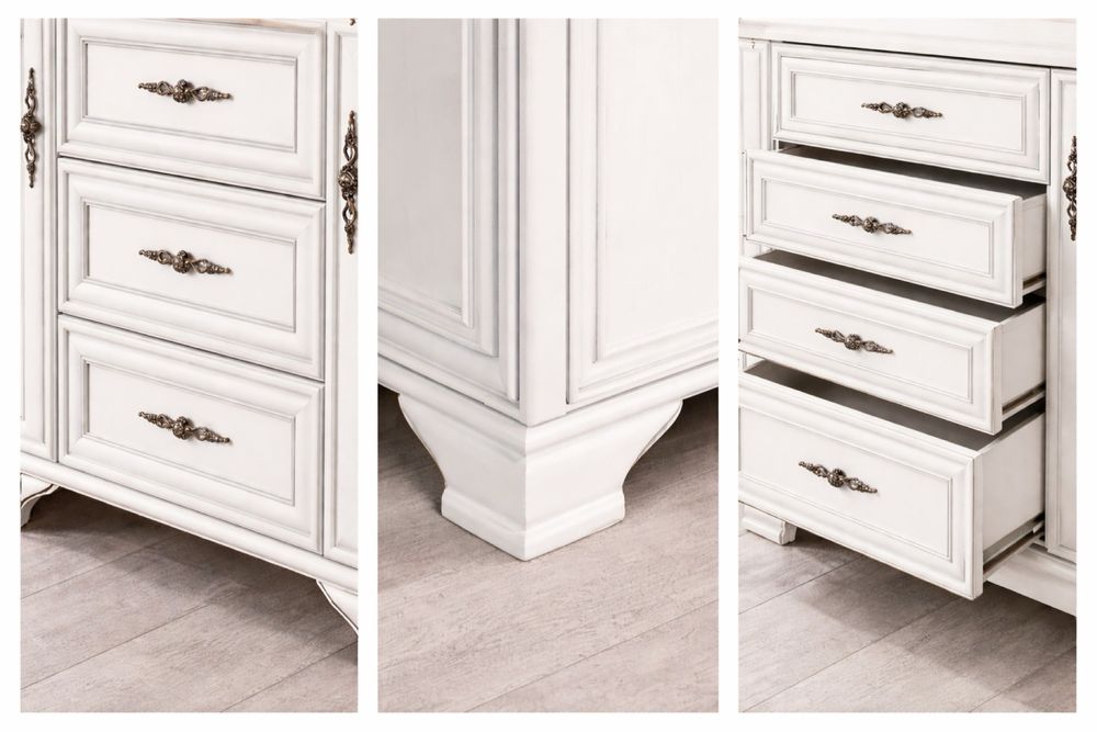 Comoda Kentaki 2 usi si 4 sertare, alb alpin, stil clasic elegant, material MDF