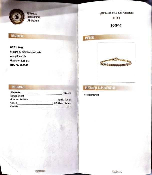 Bratara tenis din aur si 2 ct Diamante naturale