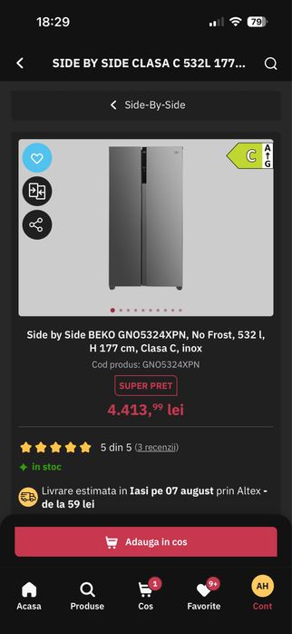 Frigider Beko Side by side