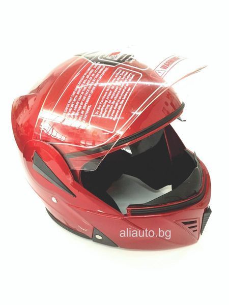 Каска за мотор модуларна с очила червена a16-1
