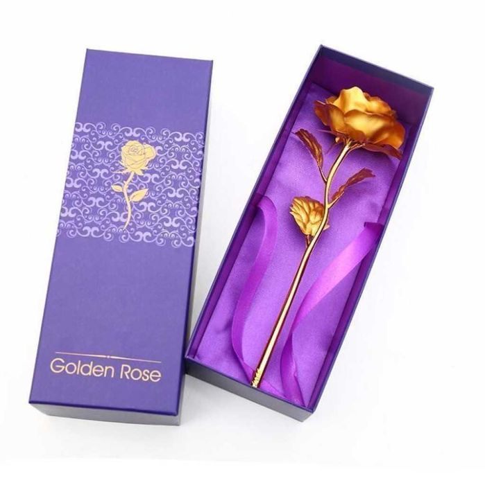 Вечна Роза Със Златно Покритие + Стойка сърце, 24K GOLDEN ROSE