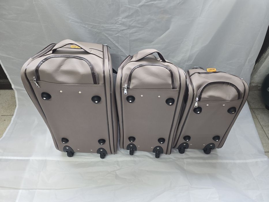 Set 3 genți voiaj tip troller geamantan Piele ecologica