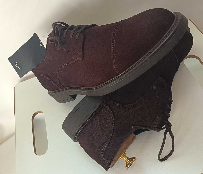 Pantofi derby 41 cap toe suede MANGO NOI piele naturala moale