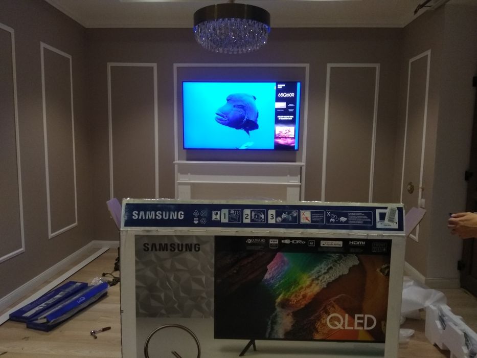 Telvizor  kranshteyn devorga o'rnatamiz antena ustanovka qilamiz