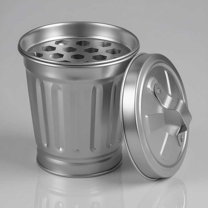 Scrumiera metalica cu capac si model 3D tomberon 9 x 11 cm