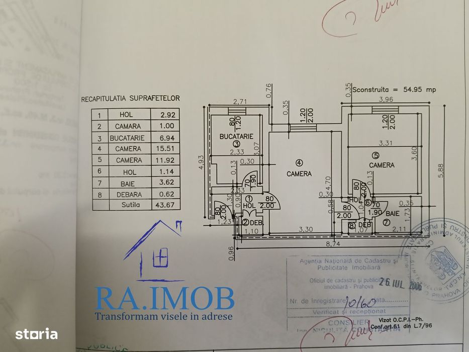 Apartament 2 camere – Nord, str. Cameliei-Parter  43.000 € negociabil