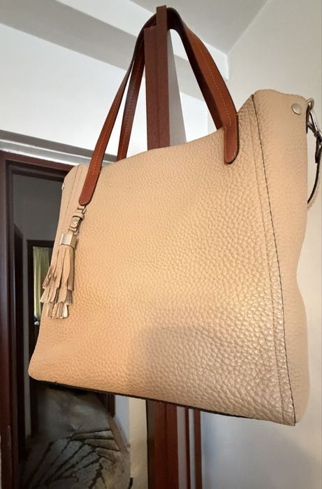 Geantă de mână, piele naturala, de bovină, bej,  Gianni Conti