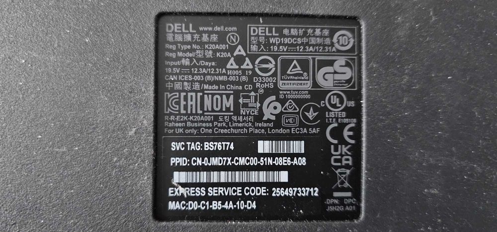 Docking station Dell USB-C Dual HDMI DisplayPort LAN WD19DCS