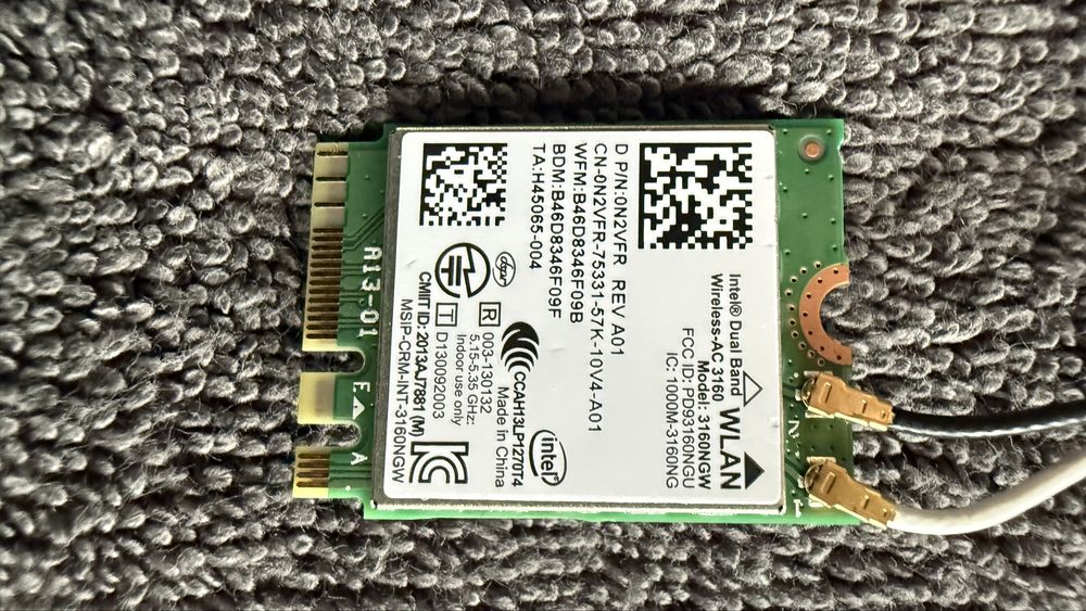 Placa Modul WiFi WLAN Intel WiFi 5 AC Wireless-AC 3160 EA Key NGFF PCIe