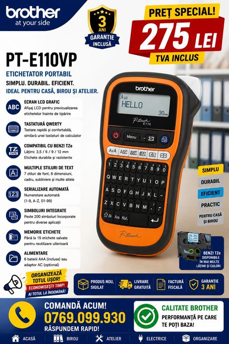 Brother PT-E110VP | Produs nou, sigilat | Livrare gratuita