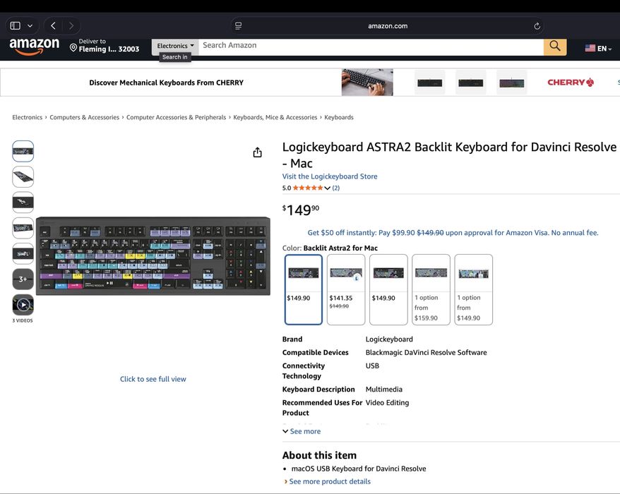 Logickeyboard ASTRA2 Backlit Keyboard for Davinci Resolve - Mac