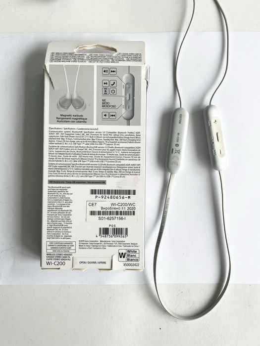 Căști Wireless Sony WI-C200 - Alb/Bej - Autonomie 15h