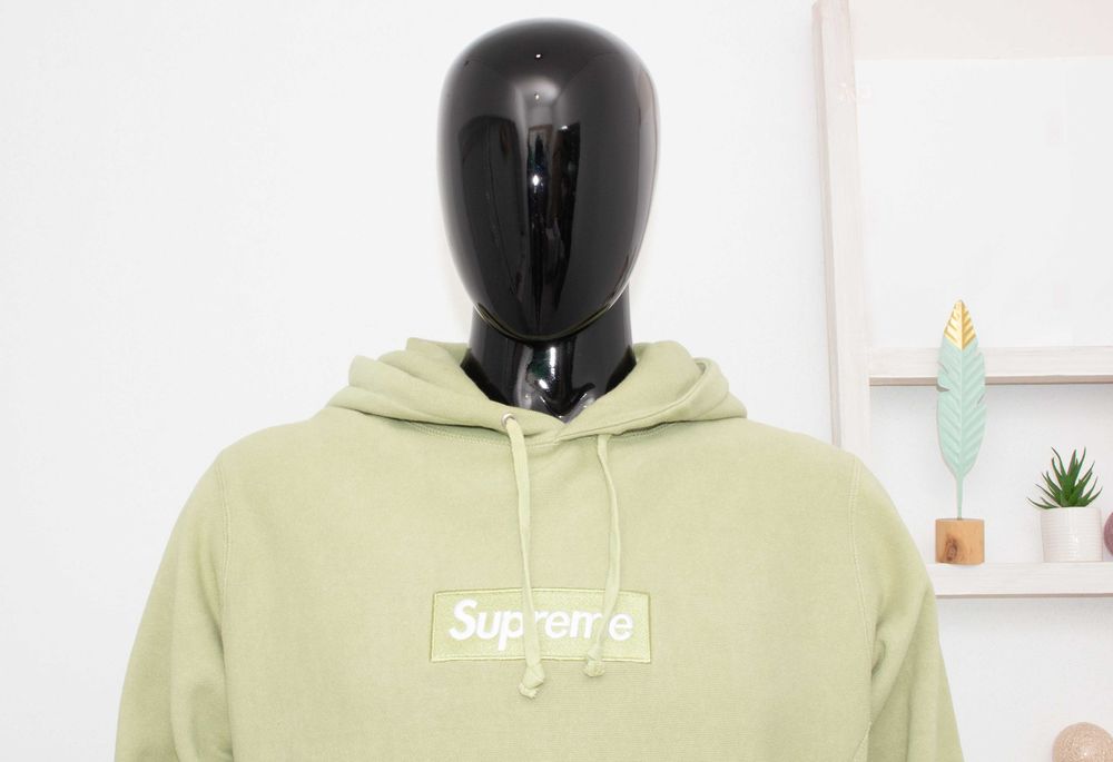 Supreme Box Logo оригинален мъжки суичър зелен sage green худи M