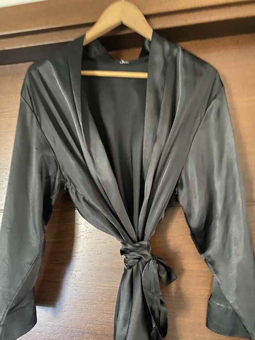 Halat de casa din saten negru M