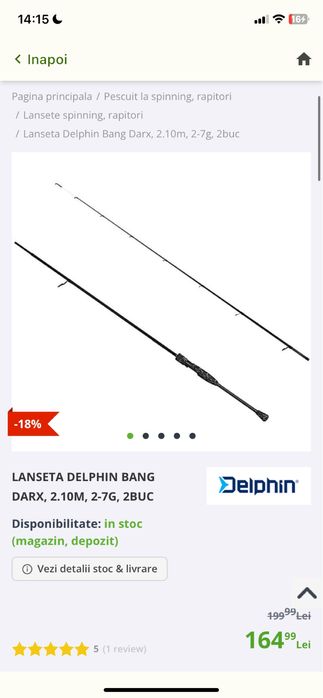 Lanseta Spinning Delphin BANG Darx 2.10m 2-7g