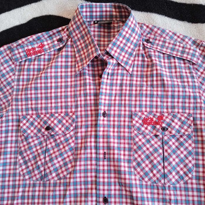 %SALE! КАТО НОВА JACK WOLFSKIN Size M оригинална карирана риза с къс ръкав Джак Улфскин Plaid Shirt